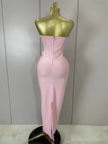 Newest Sexy Strapless Backless Red Flower Long Bandage Dress Women Celebirty Elegant Prom Evening Club Party Birthday Dresses