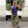 Printed Women Pants Belted Wide Leg Trousers Drawstring Waist Wide Leg Pants Loose Jogger Pants Casual Camouflage Long Pants