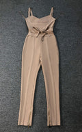 Khaki Ginger Women's V-neck Bodycon Sexy Sleeveless Rayon Bandage Jumpsuit Night Club Party Jumpsuits