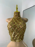 Sparkly Diamonds Mesh Sexy Transparent Tops Women Luxury Party Celebrate Bithday Stage Wear Nightclub Performance Costume