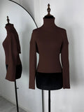 Women's Ribbed Knit Turtleneck Cutout Shoulder Halter Vest Long-Sleeved Shawl 2-Piece Set Slim Y2K Sexy Street Autumn Top
