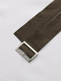 Casual Daily Wear Coffee Trench Coat for Women Stand Collar Buttons Design Belt Accent Oversized for Street Style