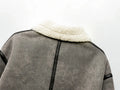 Winter Trip Strap with Fur All-in-one Fleece Double Lapel Long Sleeve Warm Windproof Grey Coat for Women