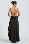 Sexy Satin Long Dress Luxury Ruffles Backless Bandage Evening Dresses Red Burgundy Blue Wedding Guest Cocktail Party Summer New