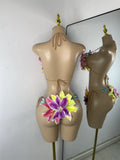 Women Sexy Tropical Handmade Flower Trendy Bikini Two Pieces Transparent Floral Swimsuit Beach Outfit Dancer Performance Costume