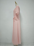 Art Exhibitions Pink Pleated Maxi Dress for Women Puff Sleeve Twist Waist Accent Pleated Bodice for Wedding Guest