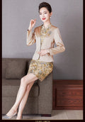Classic Champagne Golden Mother Bride Cheongsam Dresses Chinese Embroidered Wedding Evening Dress for Women Party