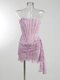 Sexy Lace See-through Patchwork Corset Dress Female Bodycon Elegant Party MIrrgualr Mini Dress Women Tube Top Dress New