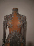 Luxury Sparkly Rhinestones Tassel Sexy See-Through Dress Women Latin Dance Outfits Bars Nightclub Party Perform Stage Costume
