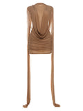 Coquette Sexy Patchwork Dress Women See Through Swing Neck Sleeveless Skinny Midnight Party Clubwear Mini Bodycon