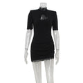 Women's Black Lace Trim Mini Dress Cutout Ruched Bodycon Stretch Dresses Chic Party Club Night Out Fashion High Street Outfit