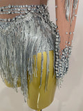 Women Sparkly Rhinestone Sequin Tassel Stretch Bodysuits 2025 New Arrival Birthday Party Nightclub Dj Stage Performance Costume