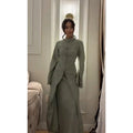 Chic Oriental Slim Long Dress Set Women Casual Stand Collar Full Sleeve Knot Button Slit Hem Suit Spring Lady Street Wears New