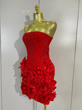 Elegant Cute Pearl Beaded Flower Sexy Strapless Bodycon Mini Bandage Dress Celebrate Eveing Party Birthday Cocktail Wedding Wear