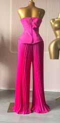 Women's Set Diamonds Hot Rhinestones Crop Top and Pleated Wide Leg Pants Suit  Two 2 Piece Sets Outfits Tracksuit