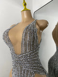 Sexy Mesh See Through Bodysuit Women Glitter Rhinestones Tassel Sleeveless Performance Dance Costume Nightclub Bar Stage Wear
