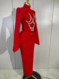 Women Celebrity Evening Party Club Prom Luxury Birthday Dresses Elegant Pearl Beaded Sexy Long Sleeve Bodycon Long Bandage Dres