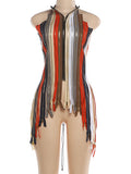 Pull The Chain Tank Top Women Y2K Patchwork Backless Shirring Colorful Print Sexy Wild Street Midnight Zip Club Vest