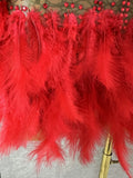 Red Pink Slim-fit Feather-Trimmed Sheer Dress Sexy Performance Costume Dance Party Singer Stage Nightclub Luxury Outfit