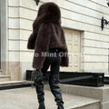 Trendy 2026 Winter Chocolate Brown Fashion Faux Fox Fur Jacket Coat Women Chic Girls Street Hooded Furry Short Overcoat