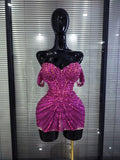 Shining Rosered Shining Sequins Women Sexy Strapless Laced-up Bodycon Mini Dress Nightclub Party Celebrate Performance Costumes