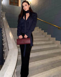 Stripe Tailored Coat For Women Lace Up V Neck Long Sleeves Coat Female Fashion Elegant High-End Formal Tailored Coat