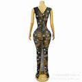 Glam Mesh Temperament Waist High Transparent Dress Adult Model Catwalk Trendy Cocktail Party Evening Dress Mini Vestido Glam Hot