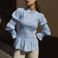 Solid Spliced Folds Slimming Blouses for Women O Neck Long Sleeve Temperament Minimalist Shirts Female New