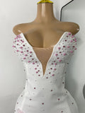 Luxury Pearl Women Sexy Elegant Strapless Floral Beading Bandage Mini Celebrity Outfit Birthday Dress Evening Party Prom Gown