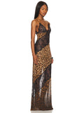 Mesh Patchwork Mermaid Dress Women Leopard Print Sexy Low-Neck Cleavage Backless Ruched Midnight Fashion Long Bodycon