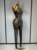 Sparkly Diamond Women Sexy Mesh Jumpsuit Nightclub Bar Party Show Gogo Dancer Clothing Drag Queen Outfit Stage Costume