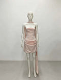 Elegant White Strapless Mini Dress For Women Luxury Corset Ribbon Ruched Short Curvy Dresses Pink Birthday Wedding Guest Summer