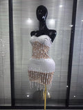Shining Diamond Chain Women Sexy Strapless Bodycon Midi Dress Velvet Elegant Evening Party Cocktail Fashion Homecoming Outfit