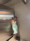 Women Mint Green Halter Bodycon Mini Dress Chic Sleeveless V Neck Backless Party Summer Beach Vacation Cocktail Evening Outfit