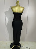 Newest Sexy Strapless Backless Red Flower Long Bandage Dress Women Celebirty Elegant Prom Evening Club Party Birthday Dresses