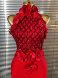 Black Red Women Shining Sequins Florals Sexy O-Neck Bodycon Bandage Long Dress Evening Party Christmas Birthday Outfit