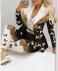 Elegant INS Paisley Butterfly Blazer Suit and Pants Two 2 Piece Set  Women 2022 Autumn Winter Street Outfit Tracksuit