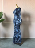 Women Print O-neck Stacked Ruched Bowknot Streamer Mermaid Maxi Midi Dress 2026 Cocktail Birthday Holiday Party Dresses