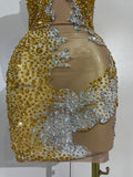 Sexy Sparkly Rhinestone Sleeveless Mesh See Through Mini Dress Luxury Birthday Dress Celebrate Party Club PhotoShoot Stage Wear