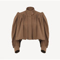 Fashion Shoulder Padded Short Windbreaker Women Solid Full Sleeve Turn-down Collar Single Breasted Coat Lady Autumn Chic Coats