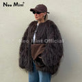 Ins Brand Fashion 2026 Winter Chocolate Brown Oversized Faux Fur Coat Women Fluffy Tassles Jacket Thick Chunky Overcoat