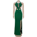 New Women's Hemp Rope Maxi Dress Sexy Criss Cross Cut-Out Halter Neck Backless High Slit Party Dresses Birthday Outfits