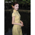 Improved Cheongsam Dress Qipao 2026 New Young Girl Orange Summer Daily Wearable Long Dress Chinese Summer Women Clothing
