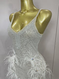 Luxury Sparkling Diamond Feather Sexy V-Neck Sequined Halter Mini Dress 2026 New Women Celebrate Birthday Party Cocktail Dreses