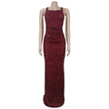 Prom Gowns European and American Temperament Backless Suspender Dress Solid Slim Draped Sequined Long Dresses for Women