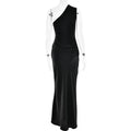 Solid Slimming Dresses for Women Slanted Collar Sleeveless High Waist Temperament Dress Female Fashion