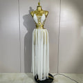 Women Vacation Beach Style Celebrate Birthday Party Outfit Sexy White Halter Sequined Hollow Out Transparency Long Maxi Dress