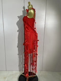 Elegant Pink Strapless Sexy Long Tassel Bandage Dress Women Celebrity Evening Party Luxury Birthday Cocktail Dress Stage Wear