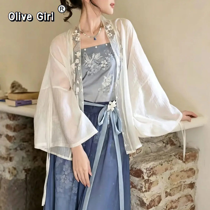 Olive Girl Red Embroidered Hanfu Dress for Garden Wedding 2026 Fairycore Photoshoot Everyday Wear S-XL XS-3XL Plus Size Embroidered Romantic Cottagecore Garden Party Editorial Not Costume Chinese Heritage Fashion Women