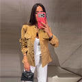 Vintage Waist Cinched Women's Suede Jacket Stand Collar Long Sleeve Single Breasted MilitaryJackets 2026 Autumn Lady Chic Coats